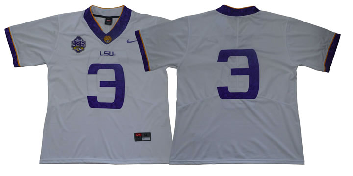 LSU Tigers 3 White 125 Sesons Nike College Football Jersey,We sell and wholesale LSU Tigers 3 White 125 Sesons Nike College Football Jersey on line form chian!